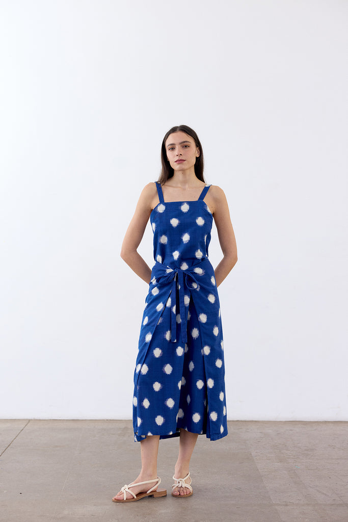 Wrap Dress Ikat Cotton - Cobalto