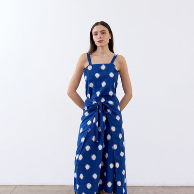 Wrap Dress Ikat Cotton - Cobalto