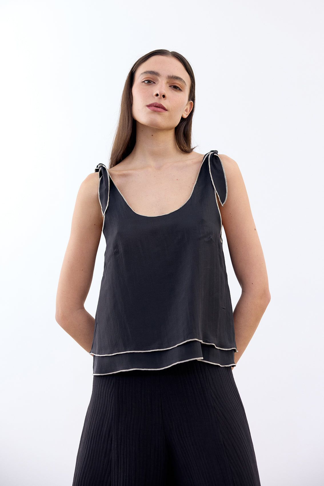 Double-Layer Silk Top - Ónix