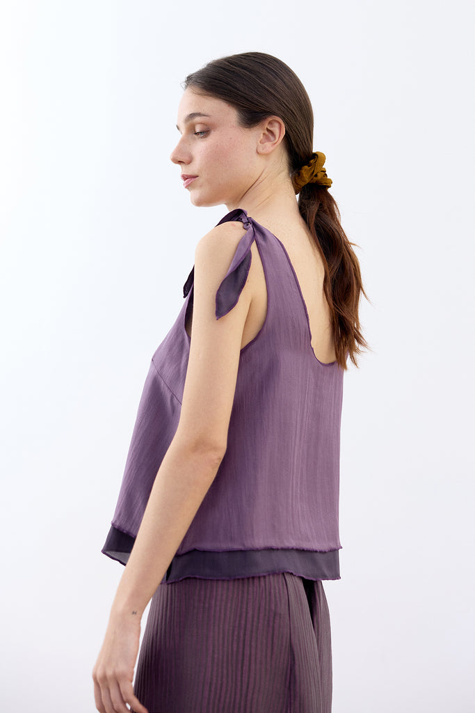 Double-Layer Silk Top - Berenjena/Lavanda