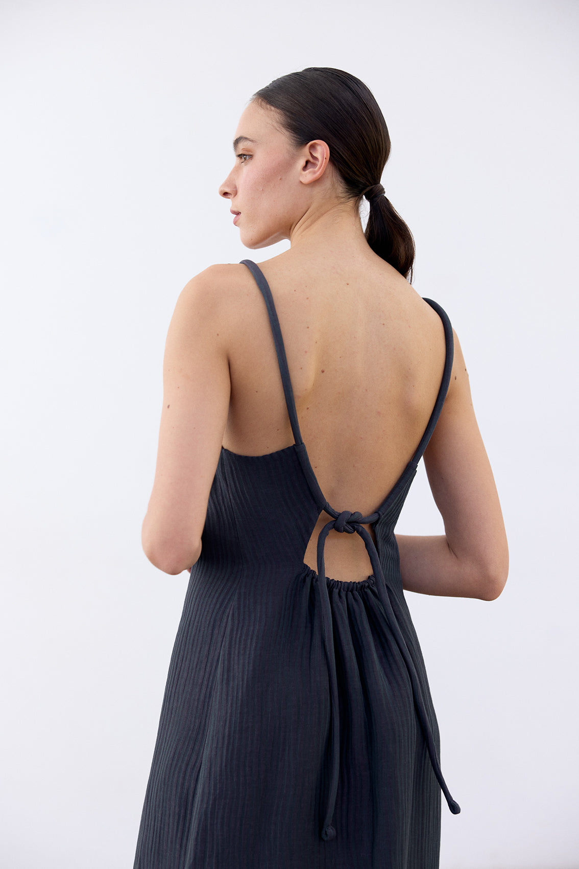 Backless Streaked Silk-Linen Dress - Lago