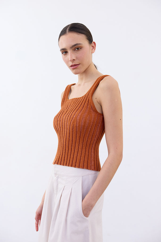 Cropped Knitted Cotton Top - Zapallo