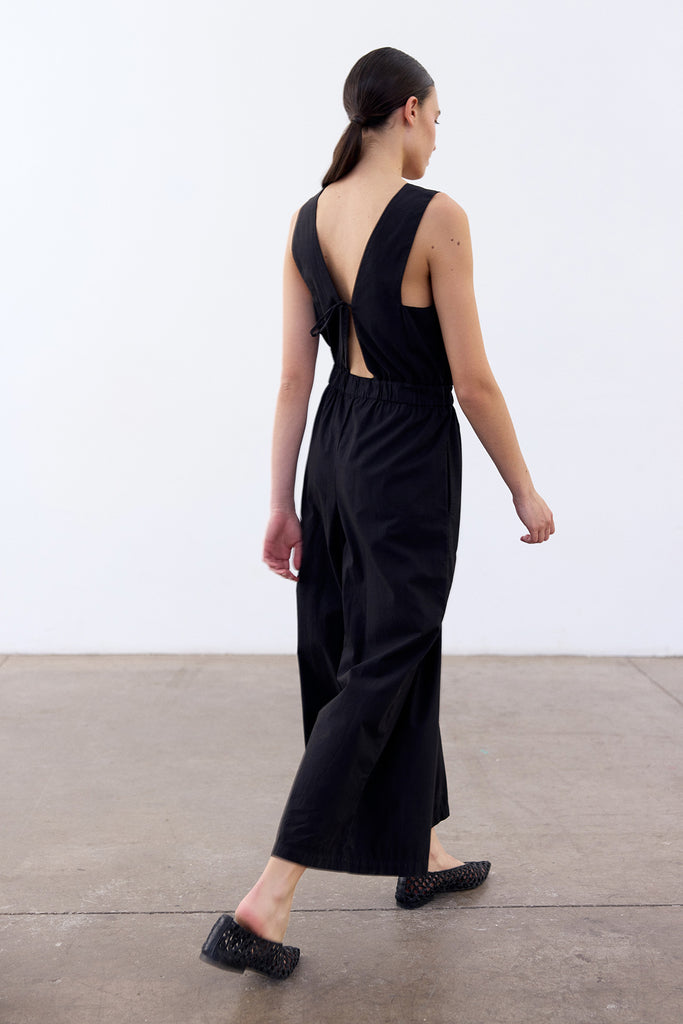 Open Back V-Neck Jumpsuit Cotton - Ónix