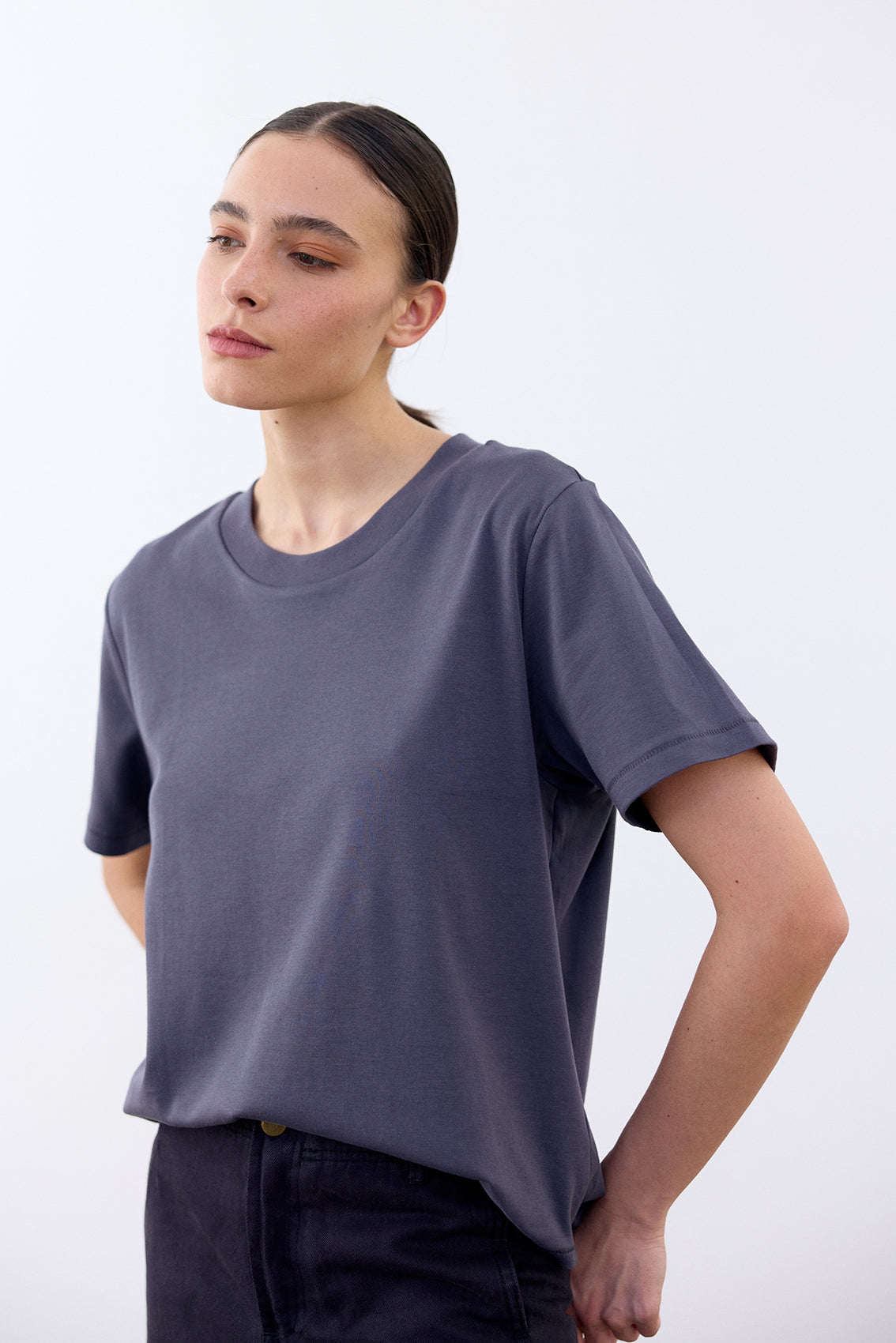 Basic Crew Neck Pima Cotton T-Shirt - Grafito