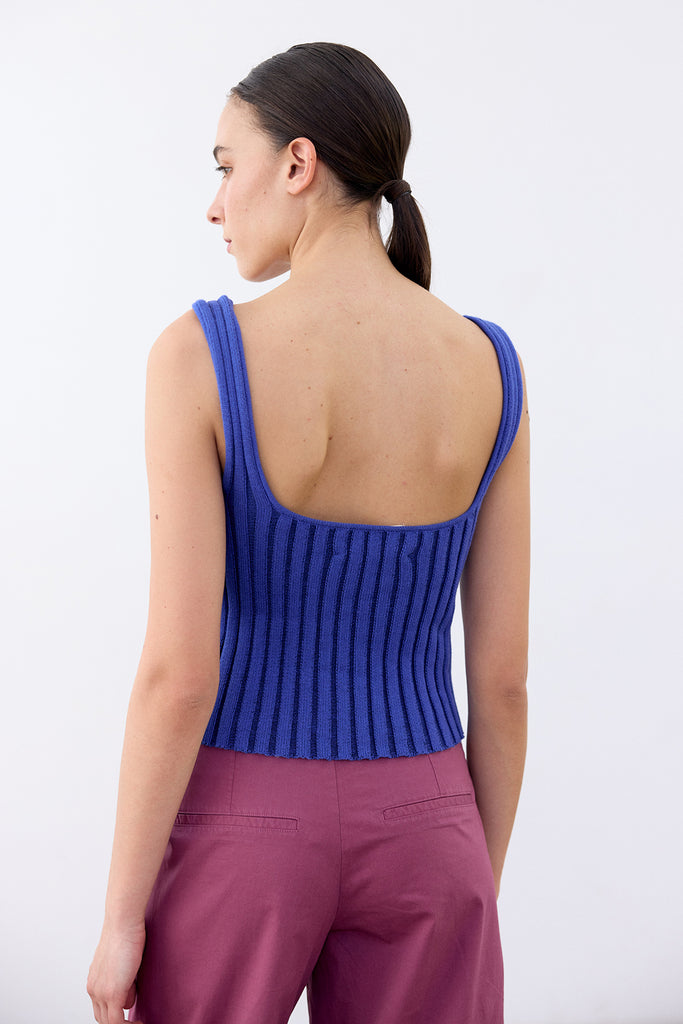 Cropped Knitted Cotton Top - Cobalto