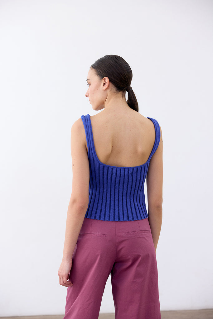 Cropped Knitted Cotton Top - Cobalto