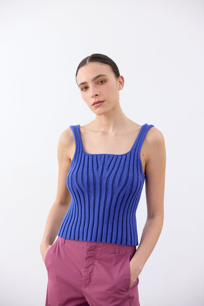 Cropped Knitted Cotton Top - Cobalto