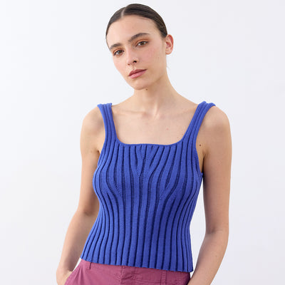 Cropped Knitted Cotton Top - Cobalto