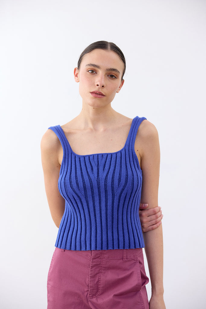 Cropped Knitted Cotton Top - Cobalto