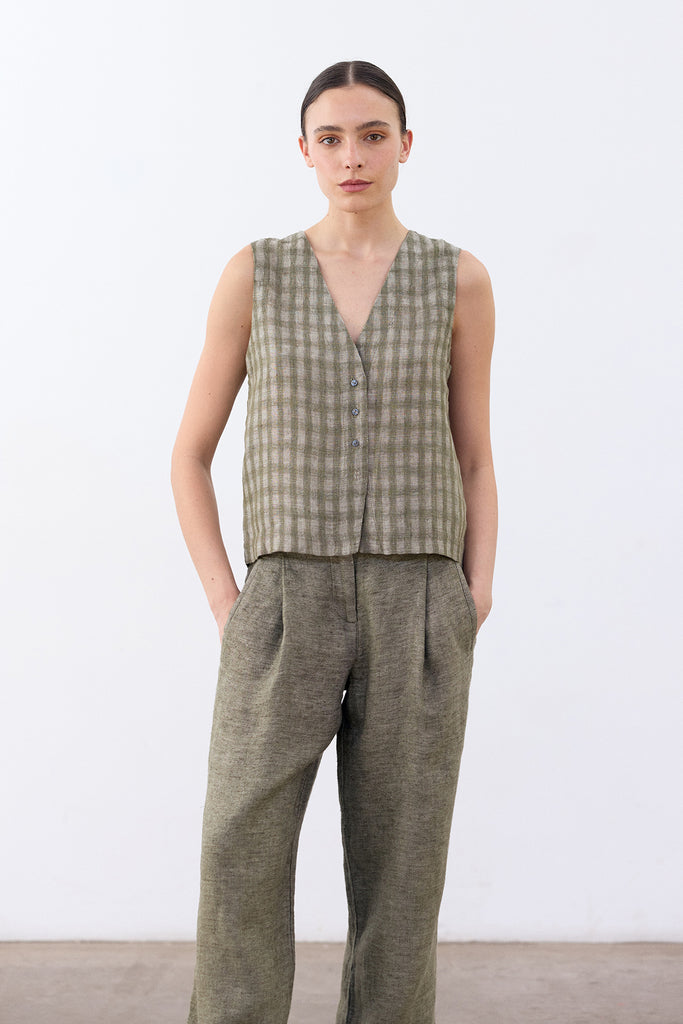 Top Vest Abotonado Lino - Musgo