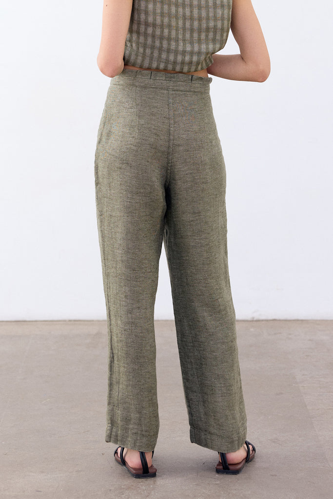 Pleated High-Waist Linen Trousers - Musgo