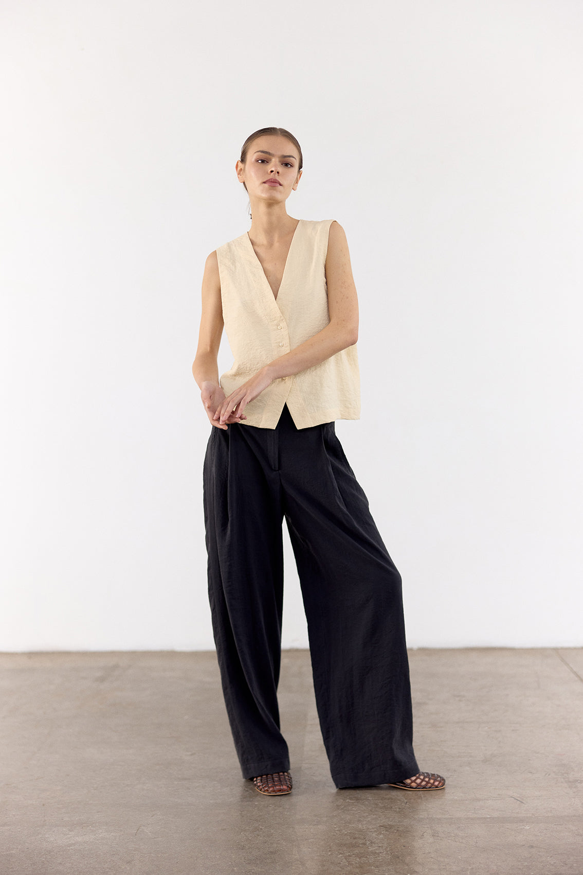 Pantalón Seda Rugosa - Ónix
