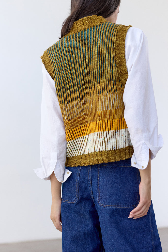 Buttoned Knitted Vest Merino Wool - Mix Oliva