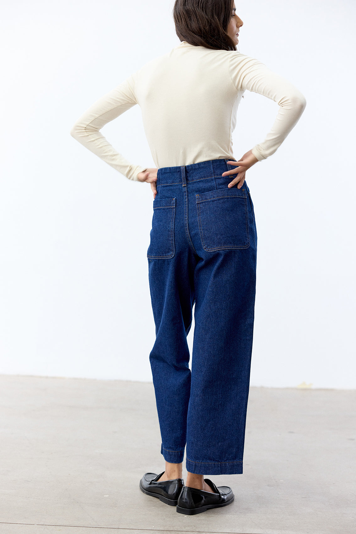 Recycled Denim Relaxed Buttoned Jeans - Blue
