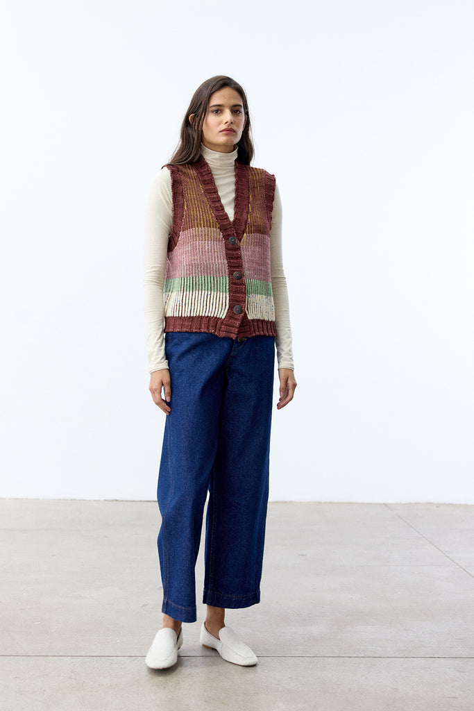 Buttoned Knitted Vest Merino Wool - Mix Higo