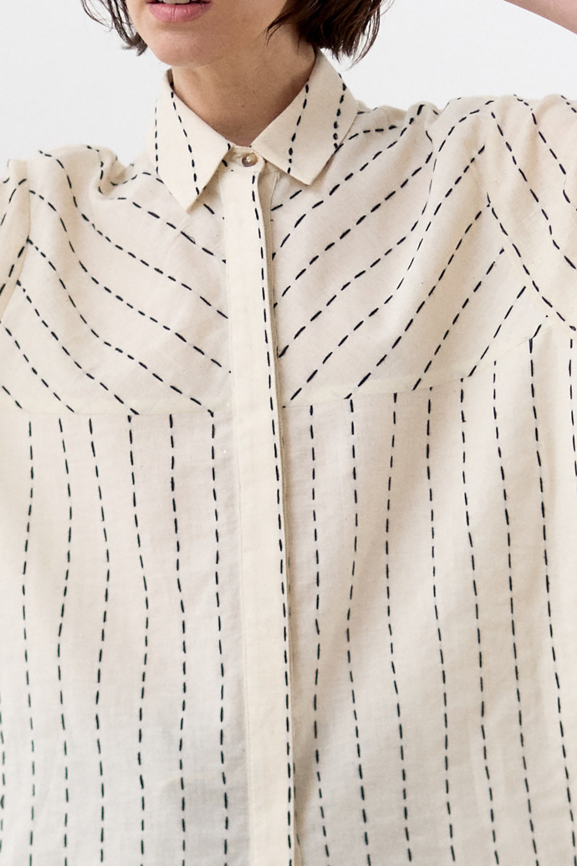 Blusa Manga Corta Algodón Pespuntes