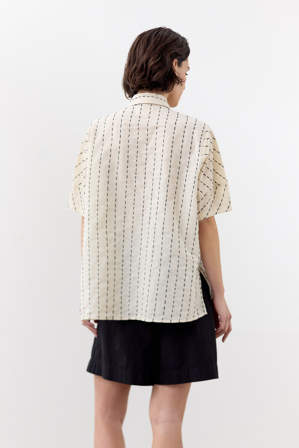 Blusa Manga Corta Algodón Pespuntes