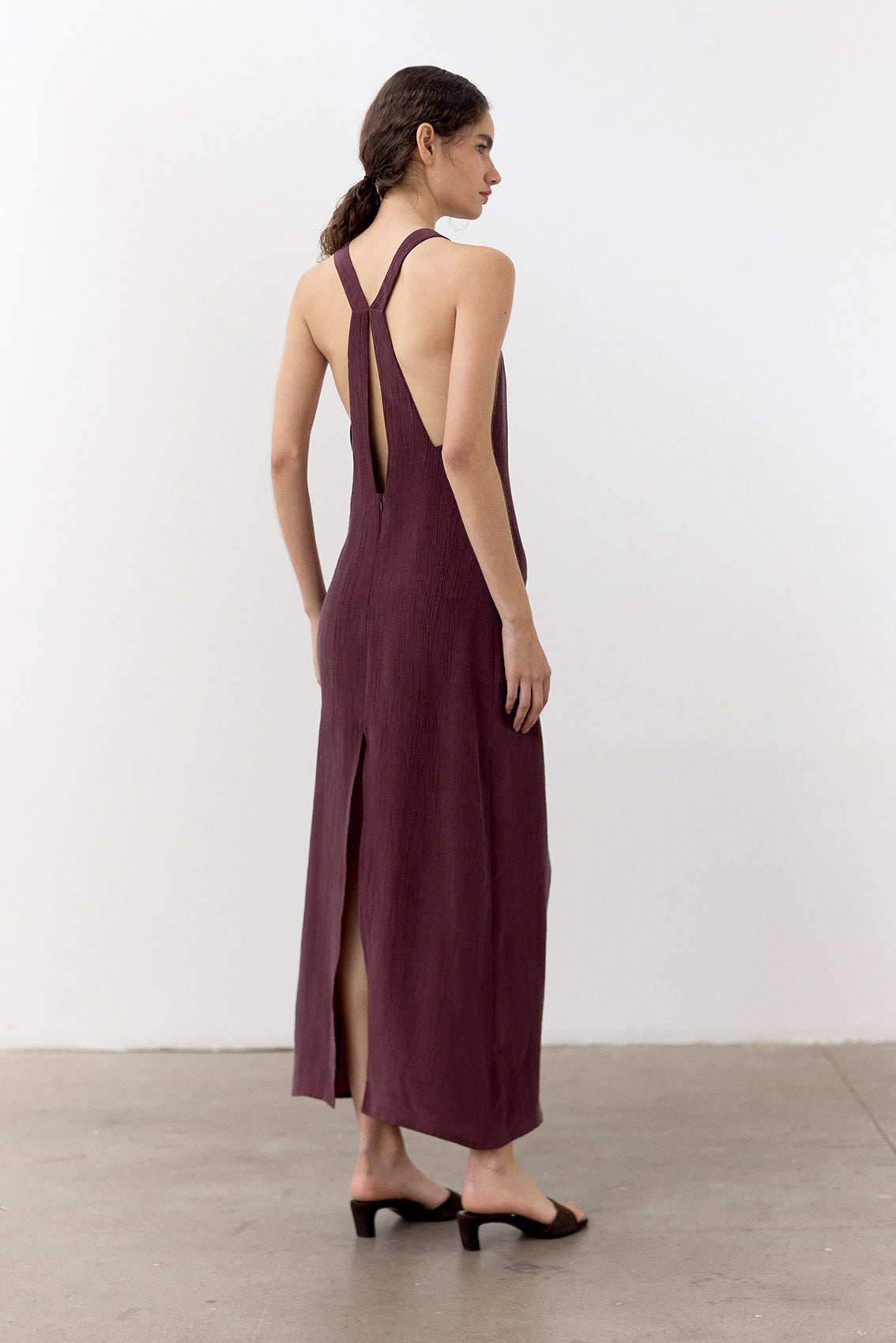 Vestido Halter Lyocell Corrugado - Vino