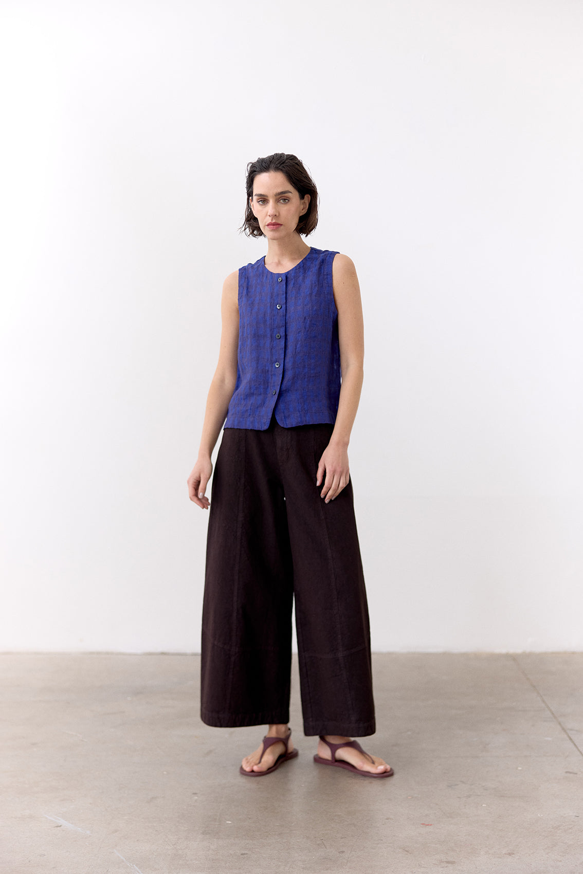 Top Gingham Abotonado Lino - Ultramar