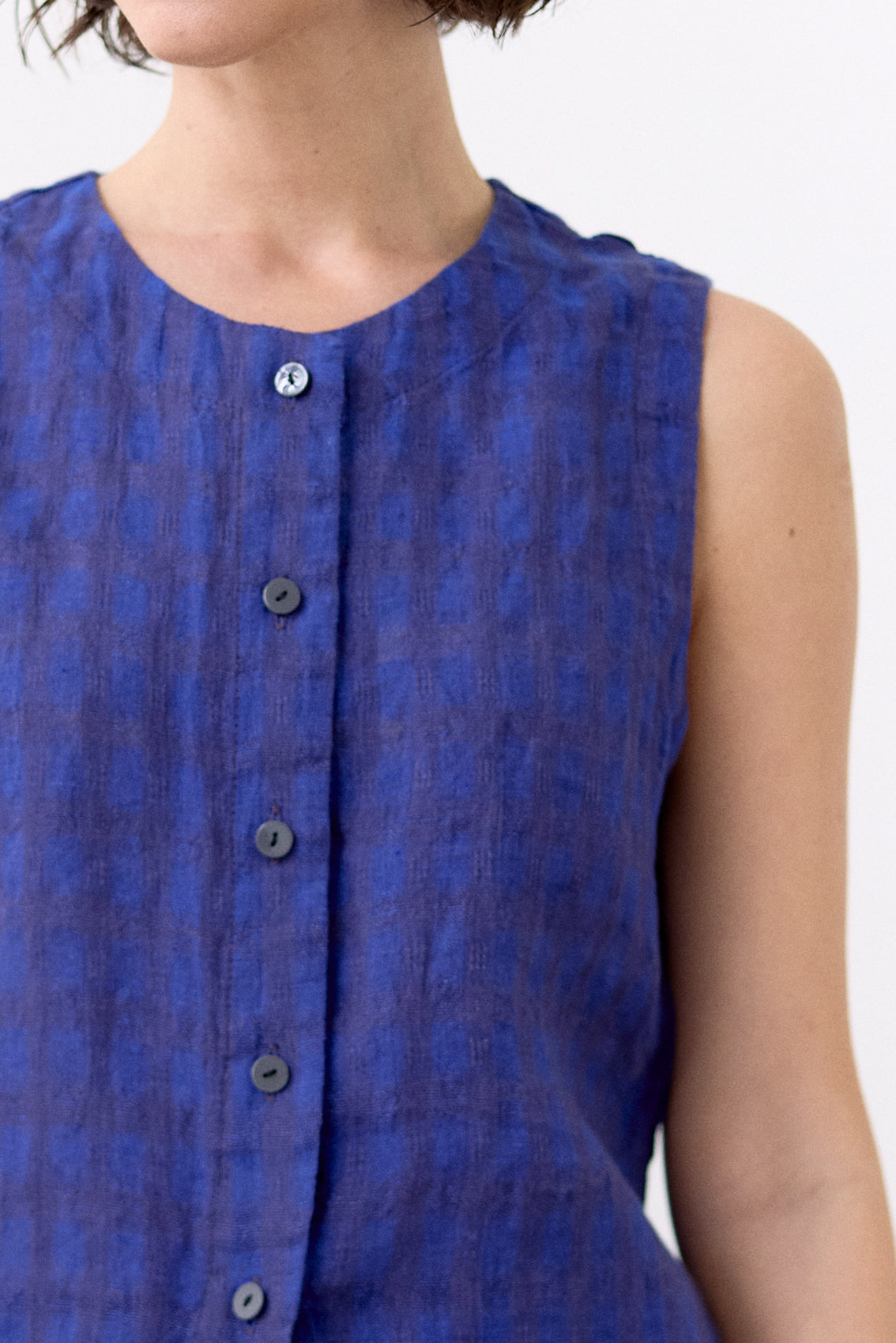 Top Gingham Abotonado Lino - Ultramar