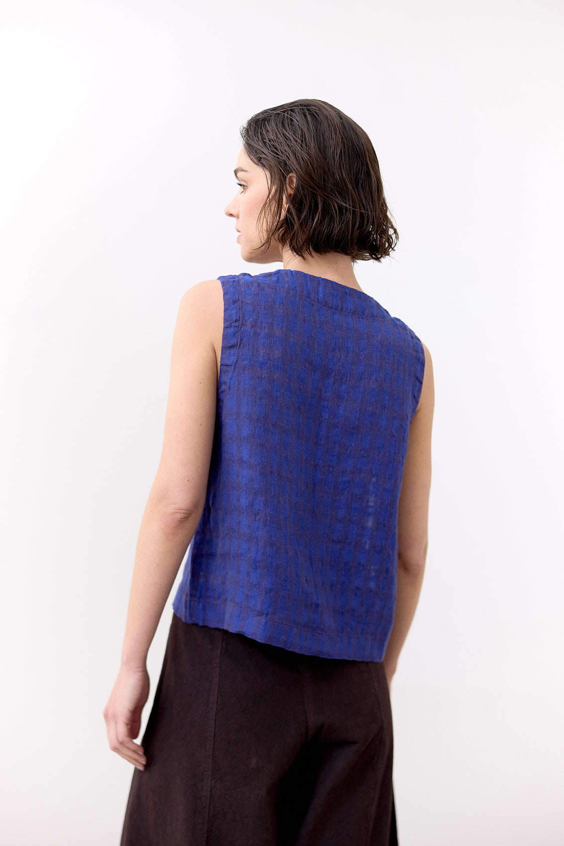 Top Gingham Abotonado Lino - Ultramar