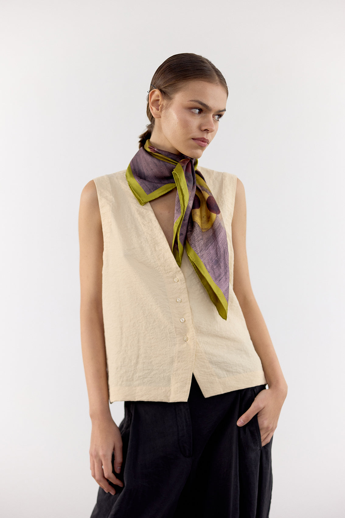 Top Vest Seda Rugosa - Mantequilla