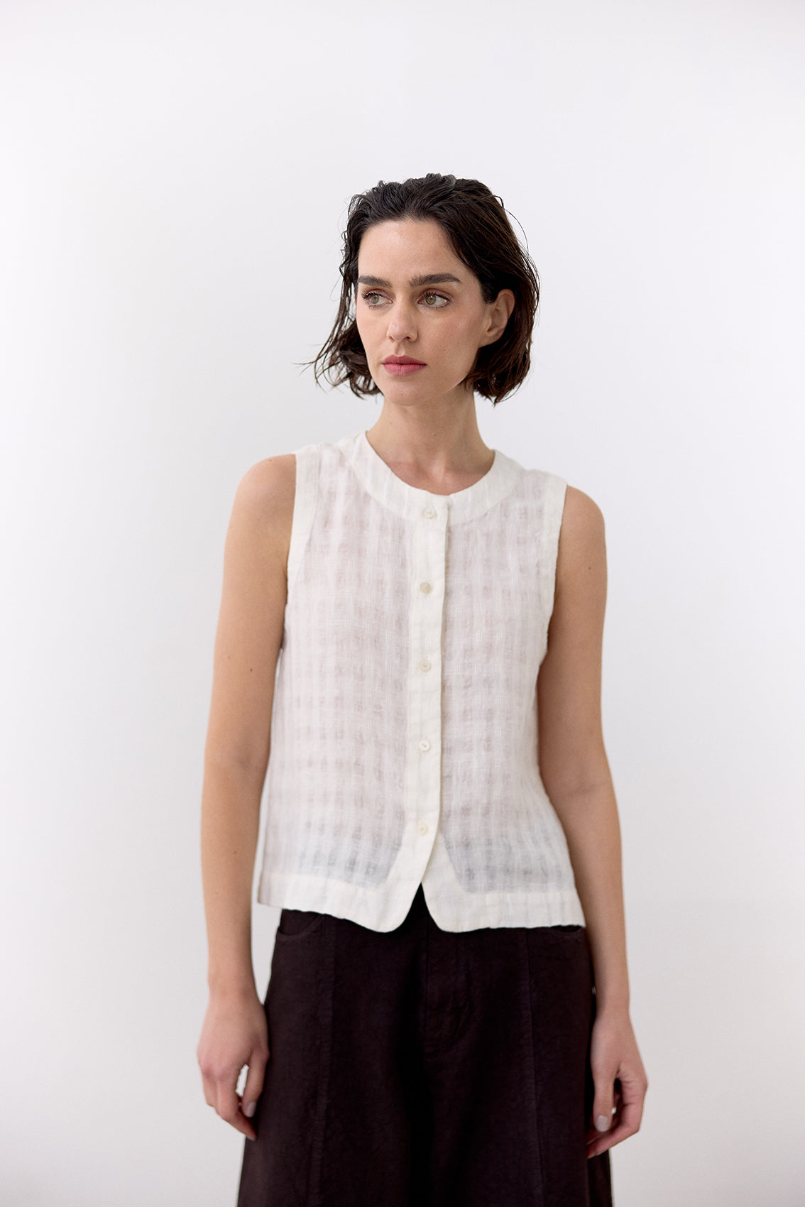 Top Gingham Abotonado Lino - Sal