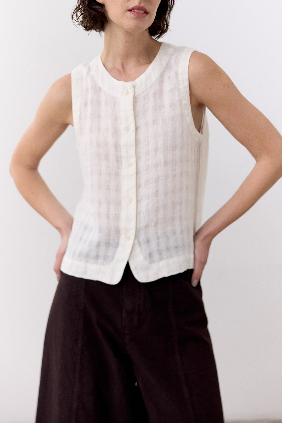Top Gingham Abotonado Lino - Sal