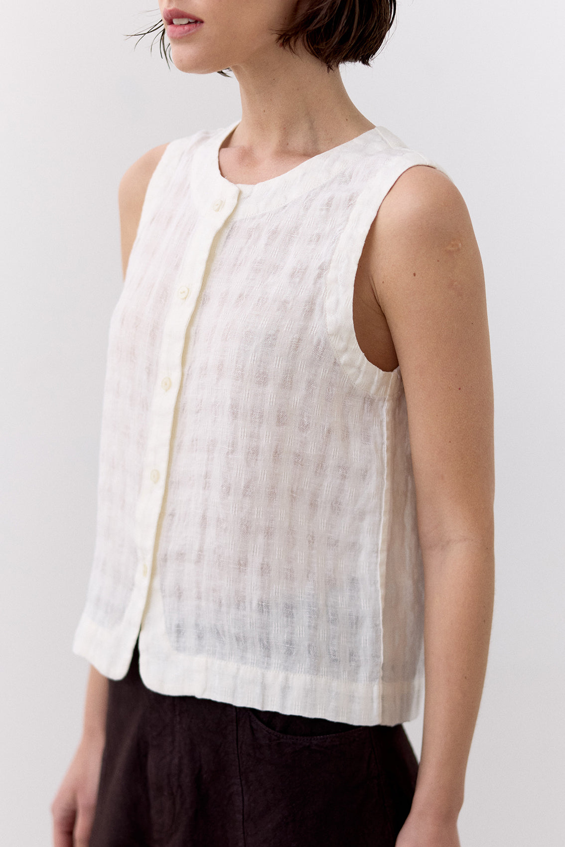 Top Gingham Abotonado Lino - Sal