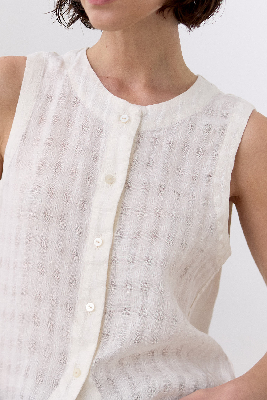 Top Gingham Abotonado Lino - Sal