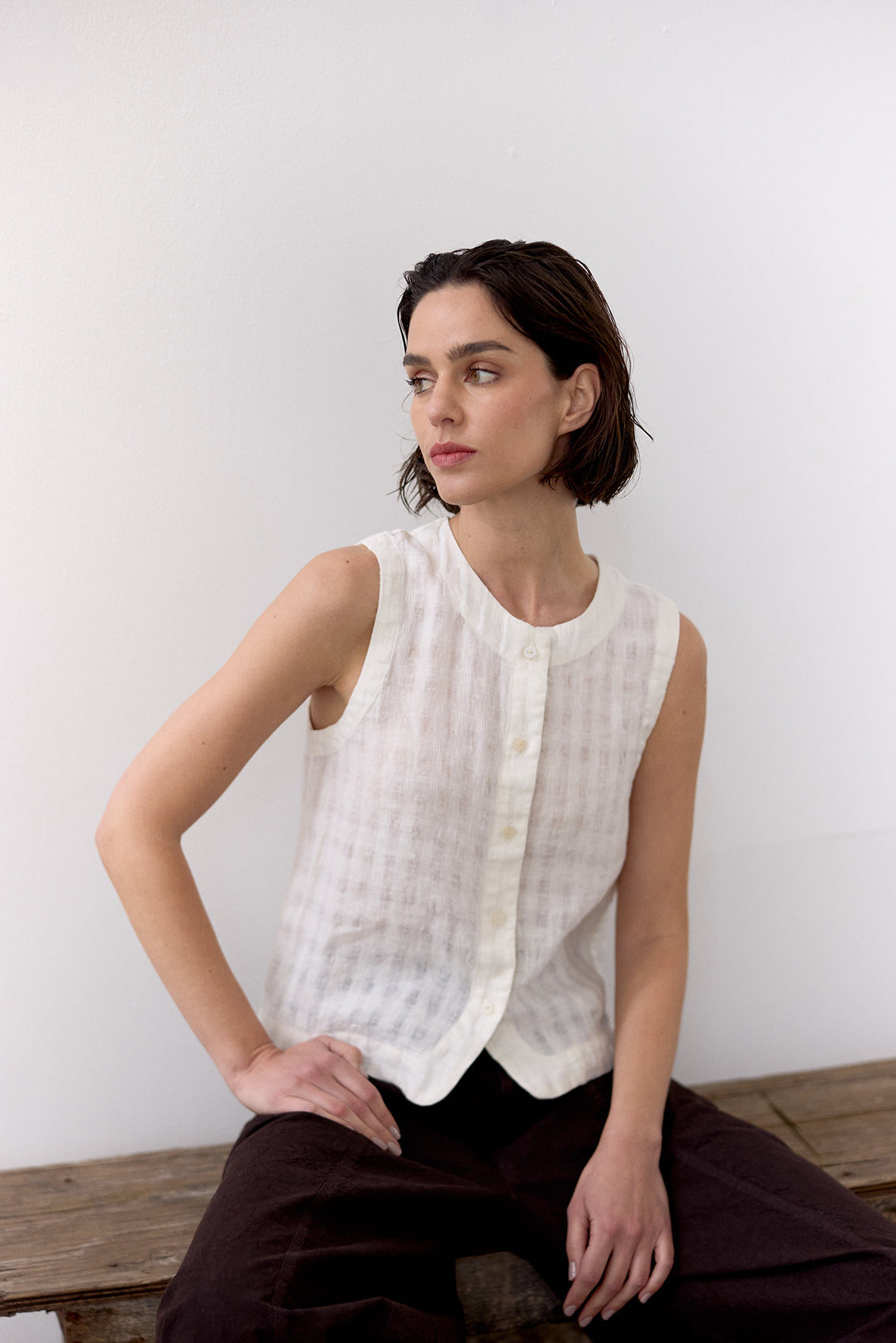 Top Gingham Abotonado Lino - Sal