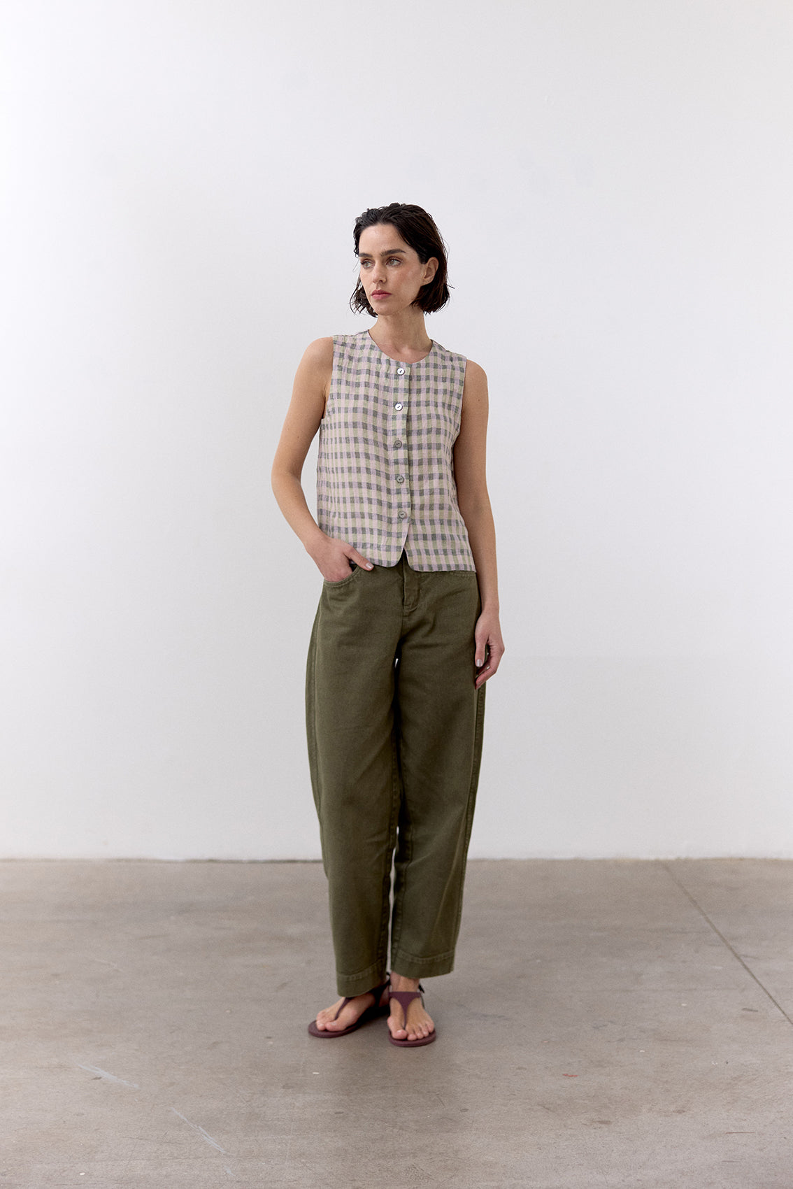 Top Gingham Abotonado Lino - Checked