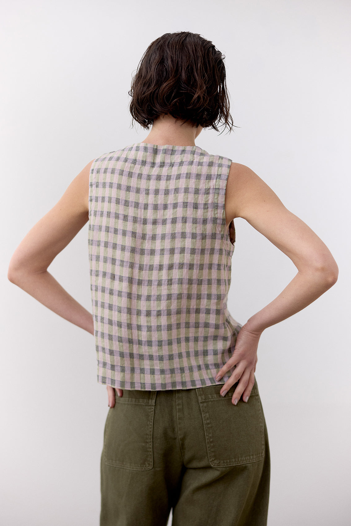 Top Gingham Abotonado Lino - Checked