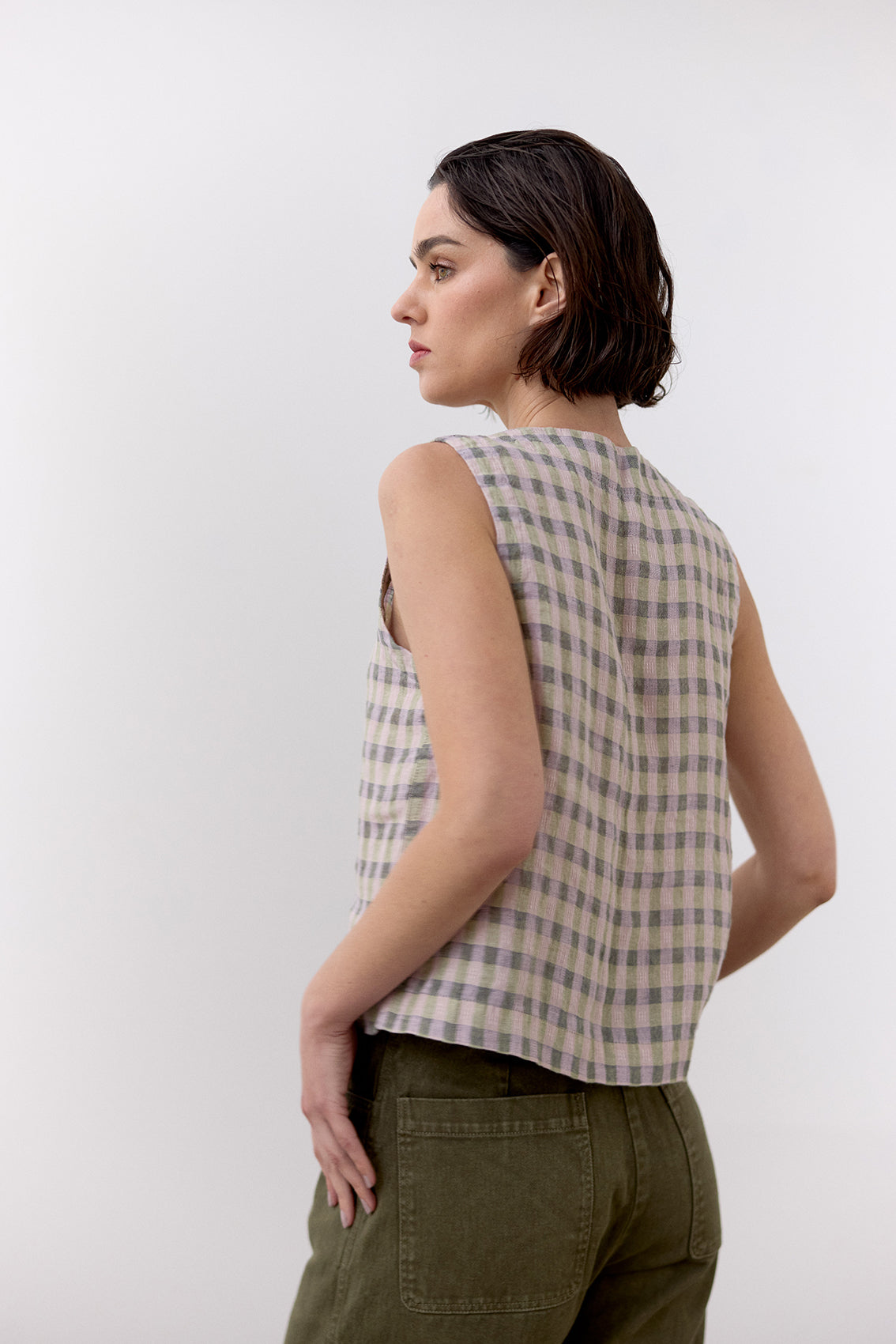 Top Gingham Abotonado Lino - Checked