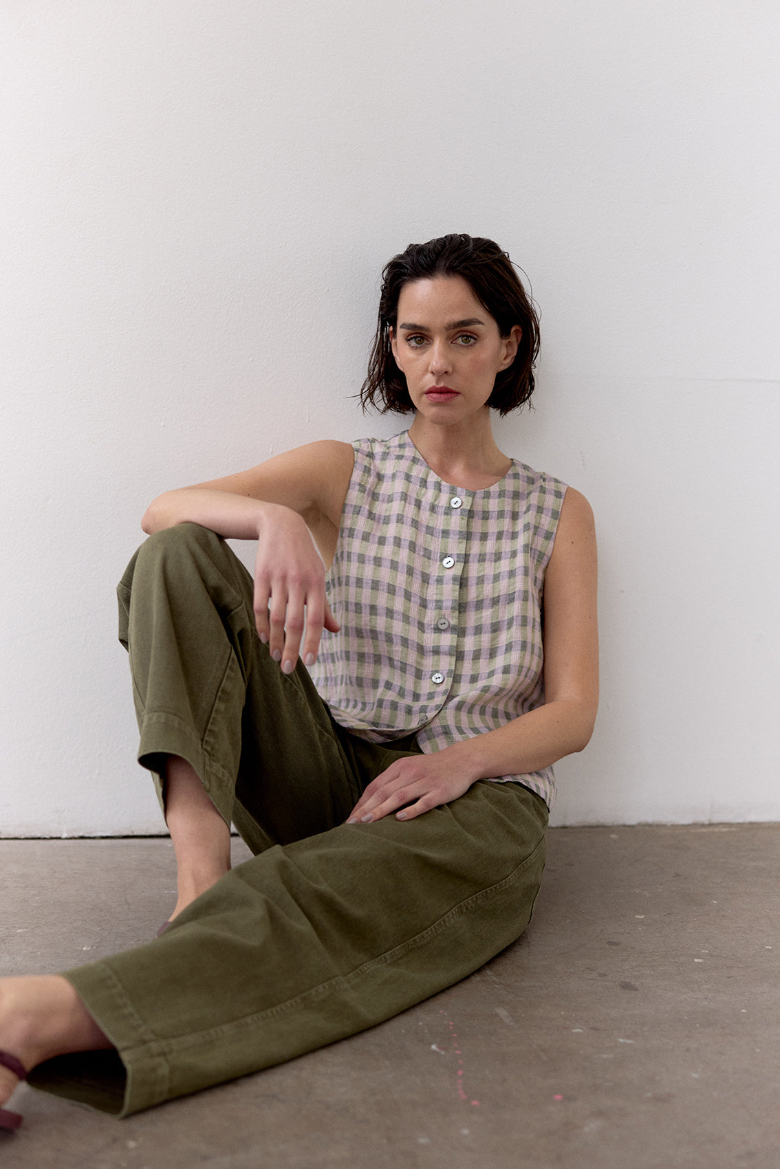 Top Gingham Abotonado Lino - Checked