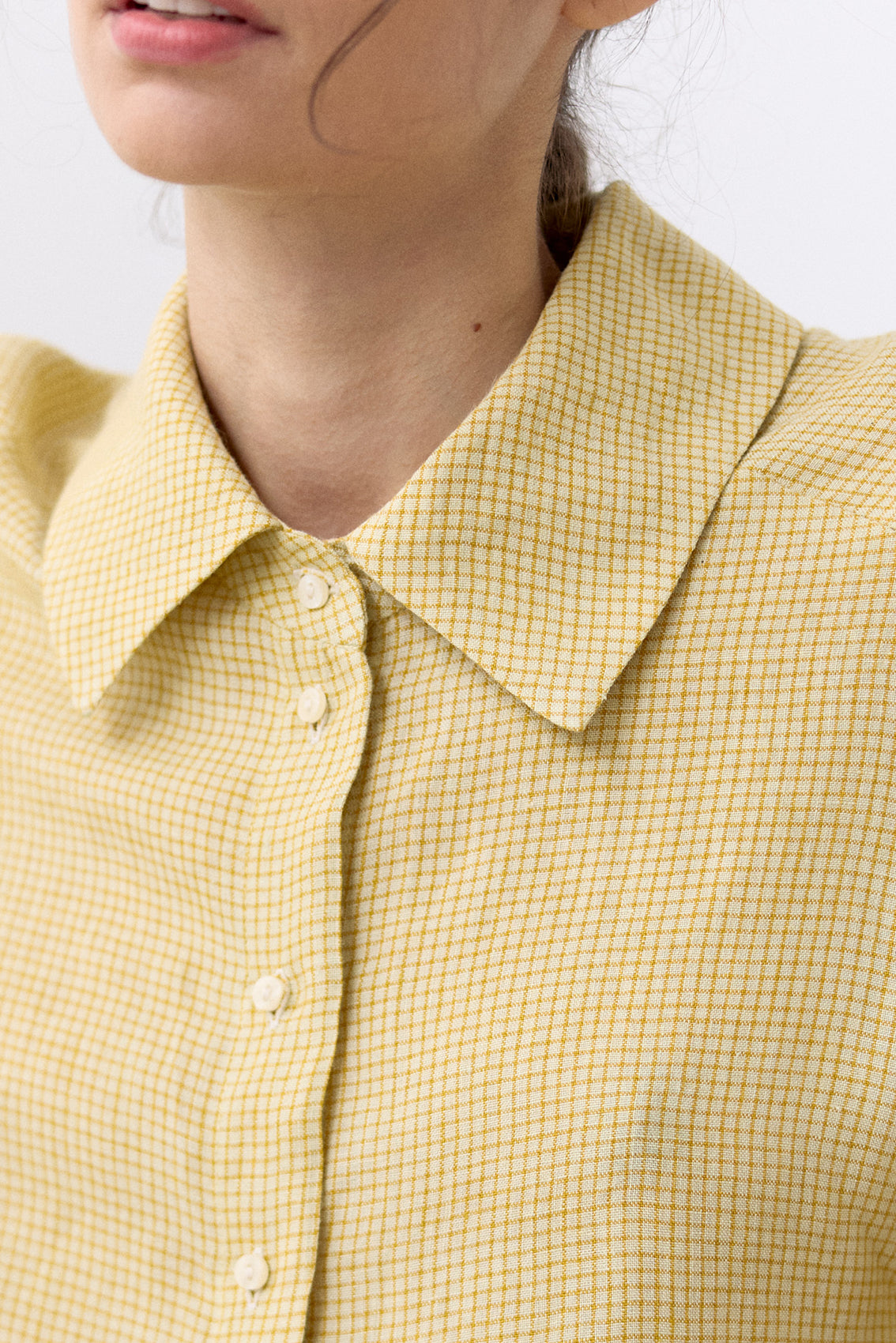 Blusa Microcuadrillé Raglan Lino - Mantequilla