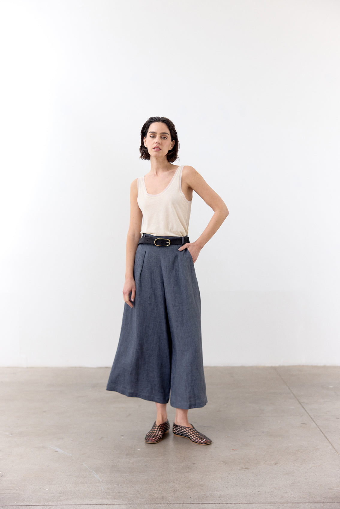 Pantalón Ancho Lino - Piedra