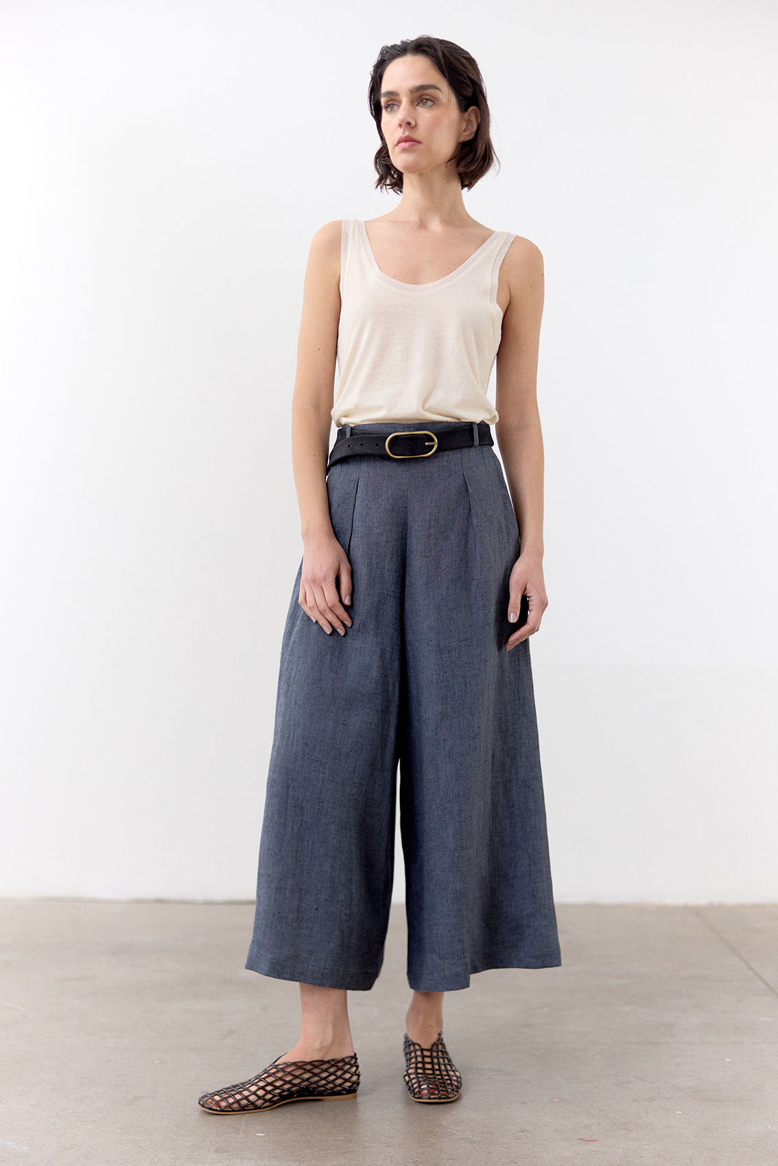 Pantalón Ancho Lino - Piedra