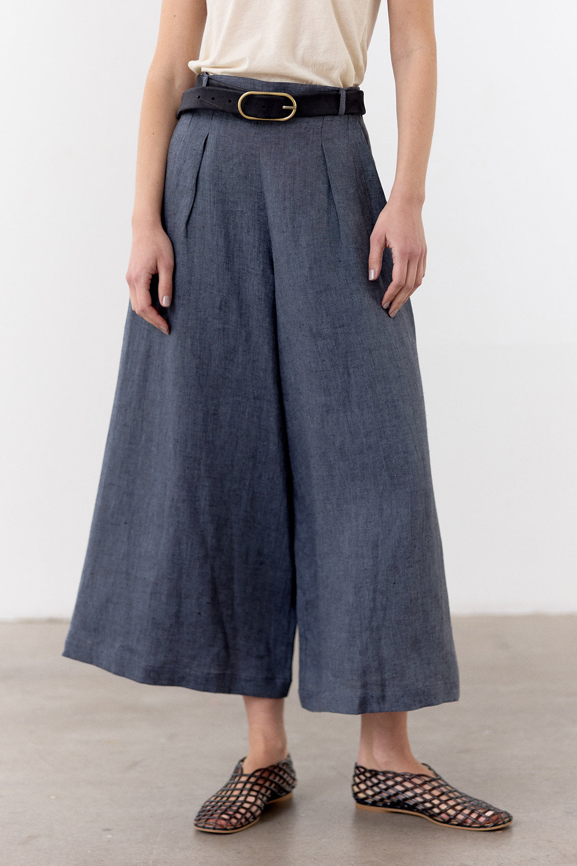 Pantalón Ancho Lino - Piedra