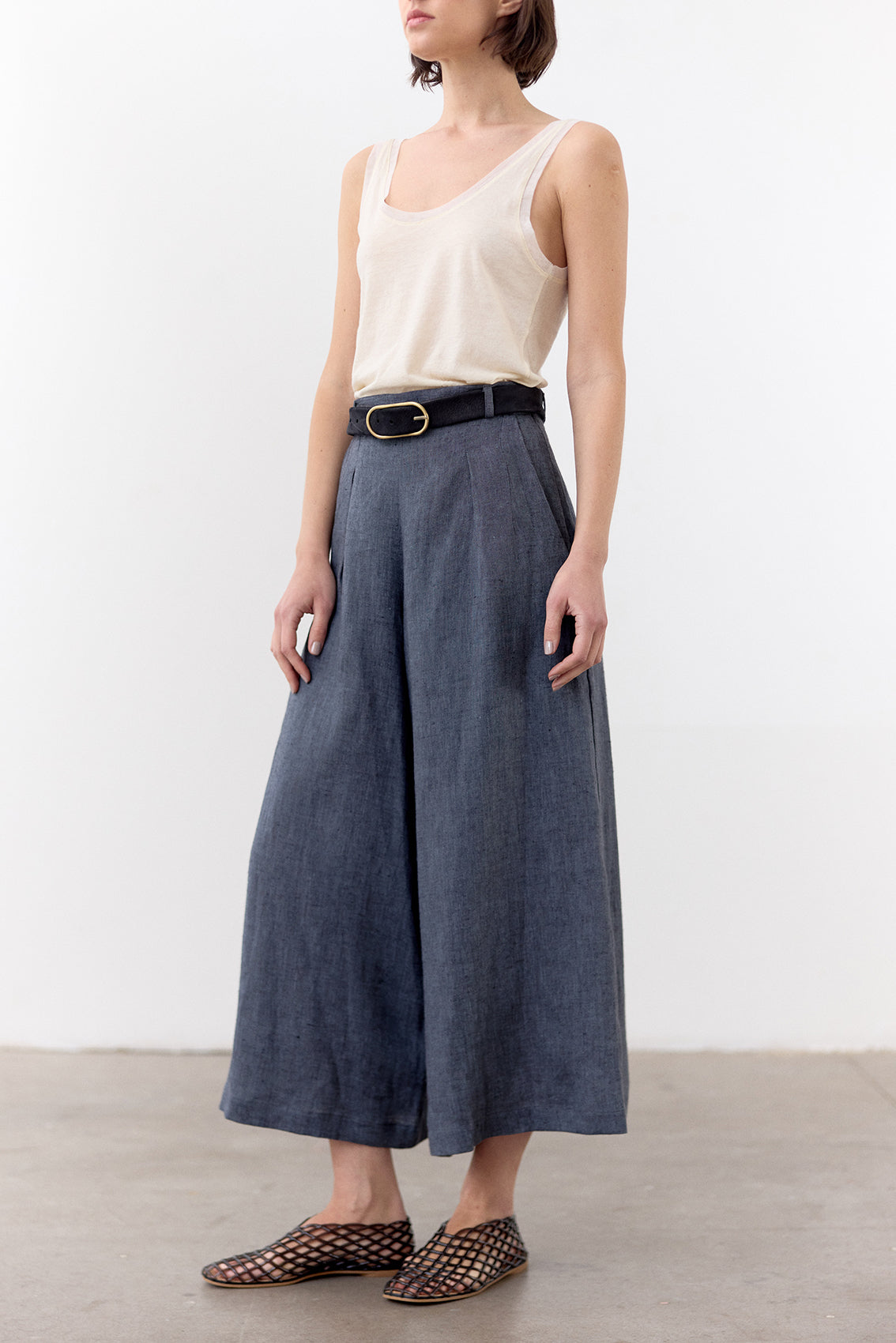 Pantalón Ancho Lino - Piedra