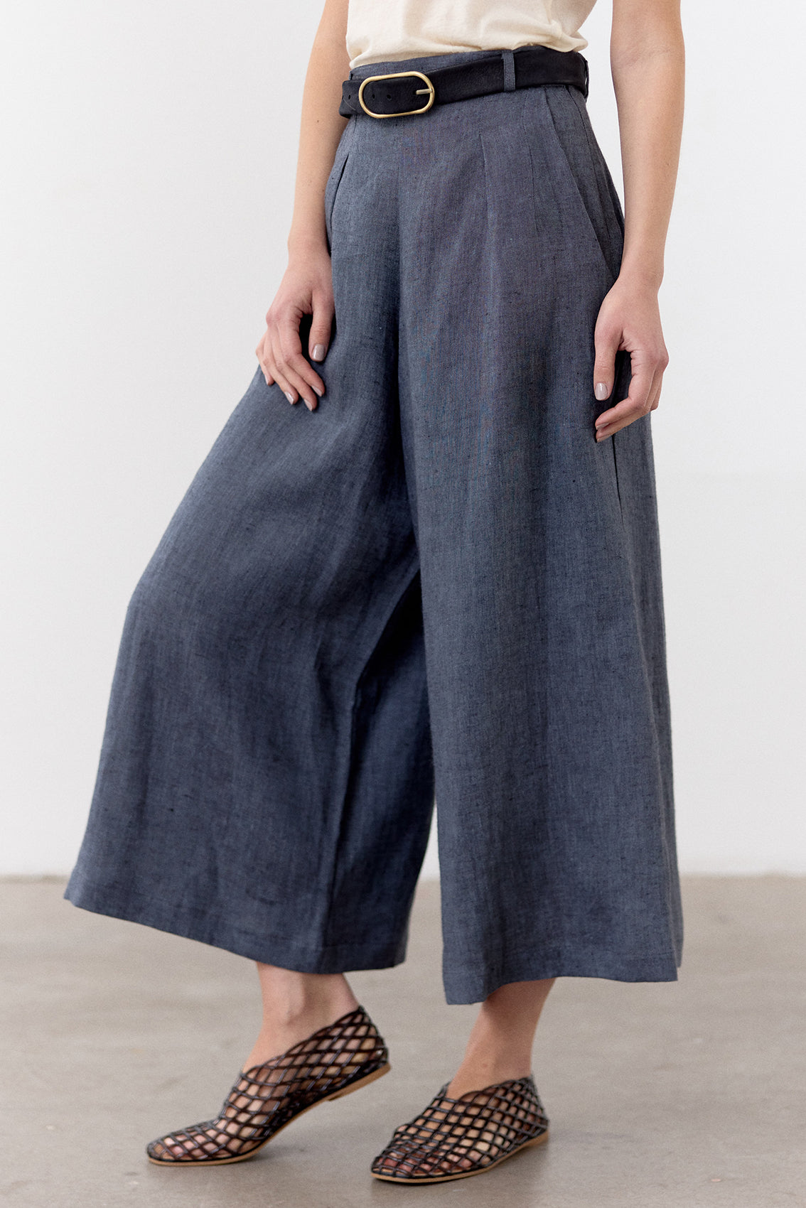 Pantalón Ancho Lino - Piedra