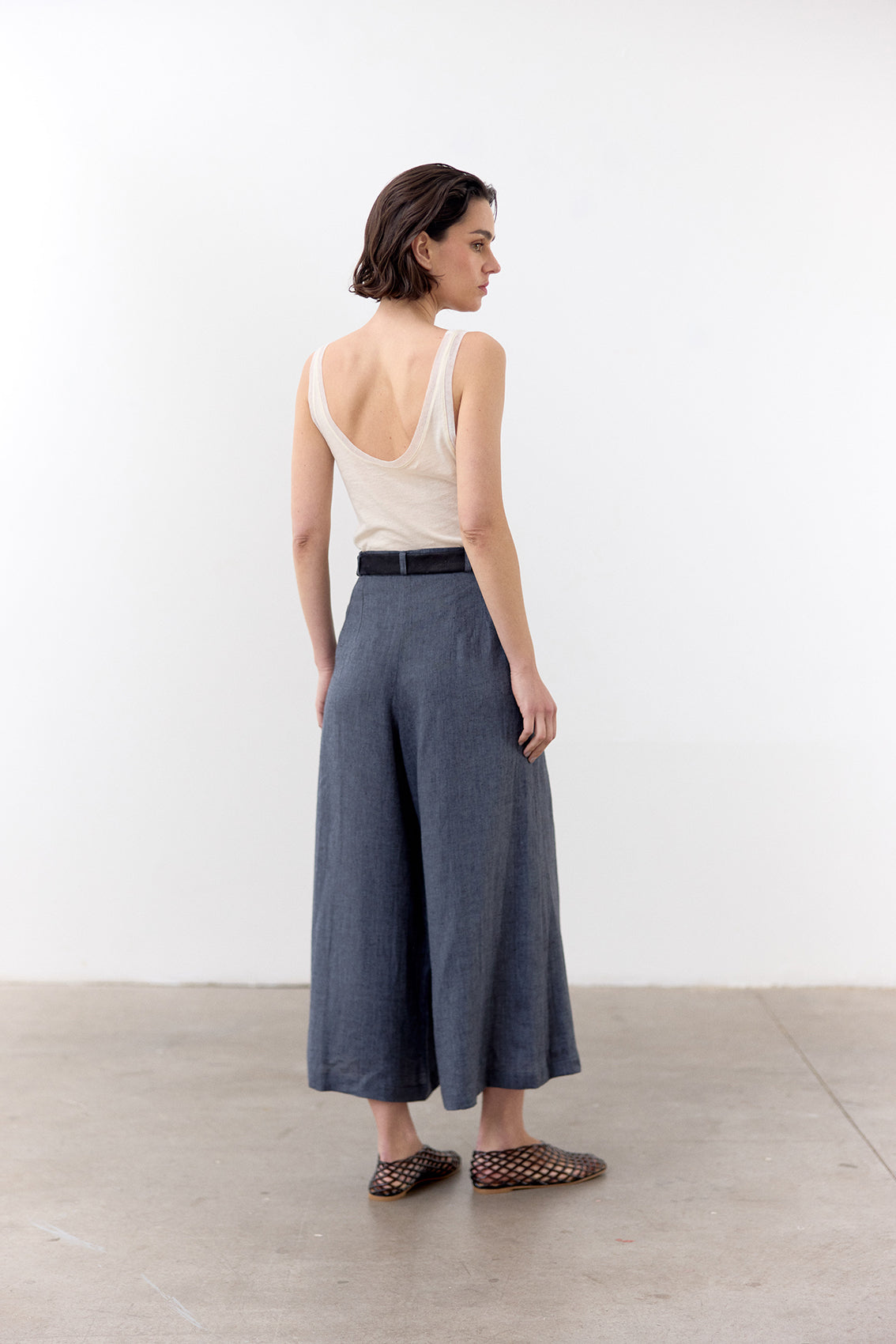 Pantalón Ancho Lino - Piedra