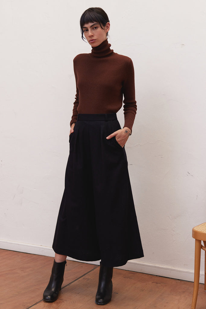 Recycled Wool Wide Leg Pant - Medianoche