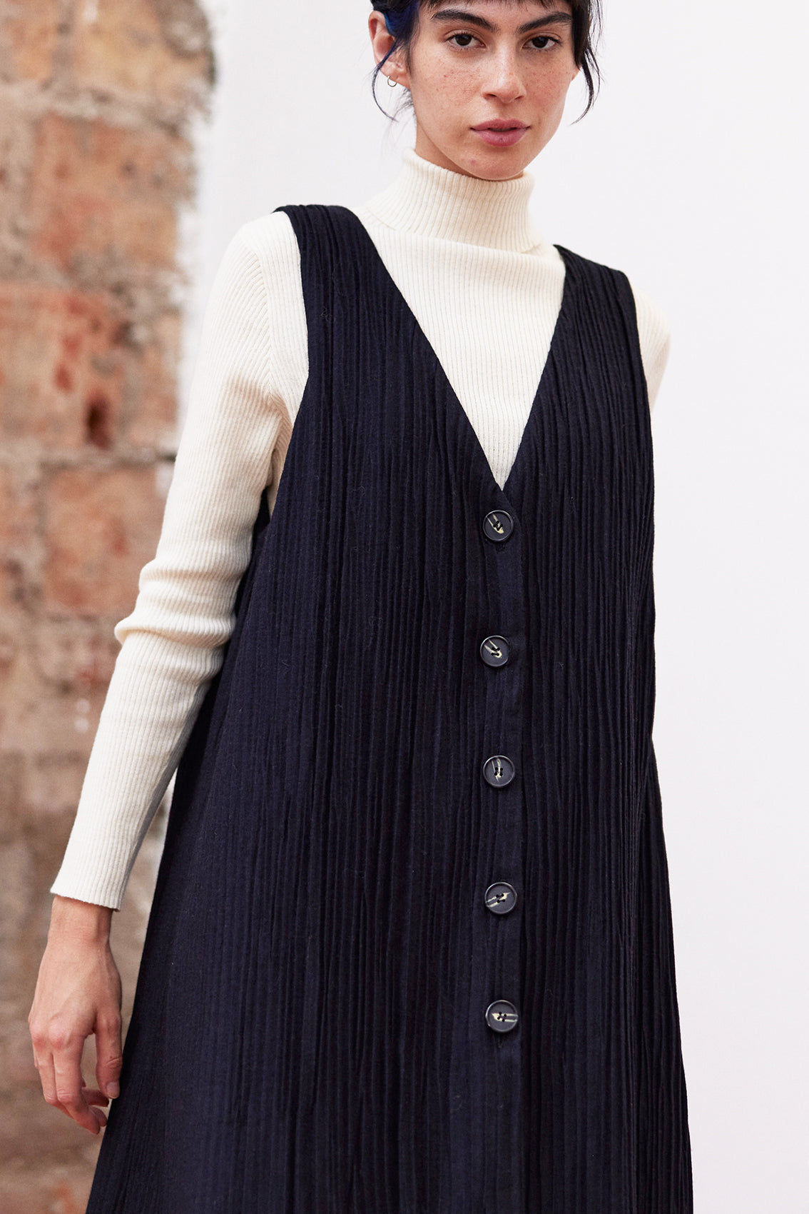 Recycled Wool Pleated Jumper - Medianoche