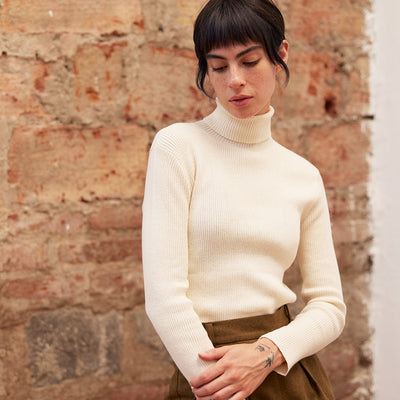 Ribbed Knitted Turtleneck Top Cotton/Alpaca - Crudo