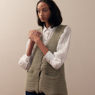 Textured Knitted Vest Cotton/Alpaca - Salvia