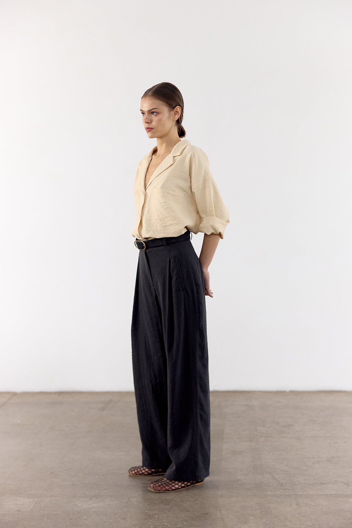 Pantalón Seda Rugosa - Ónix