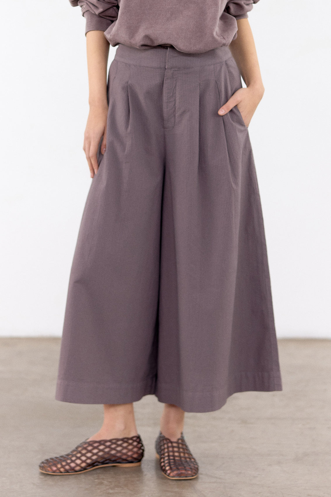 Pantalón Ancho Algodón Labrado - Trufa