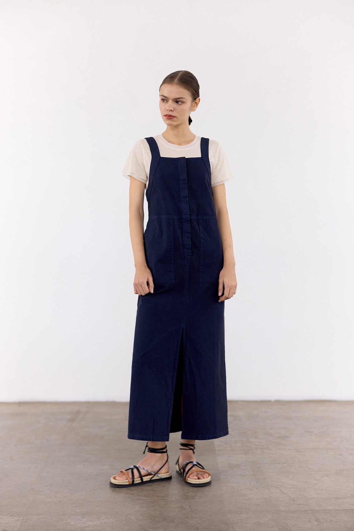 Vestido Utilitario Algodón Rugoso - Medianoche