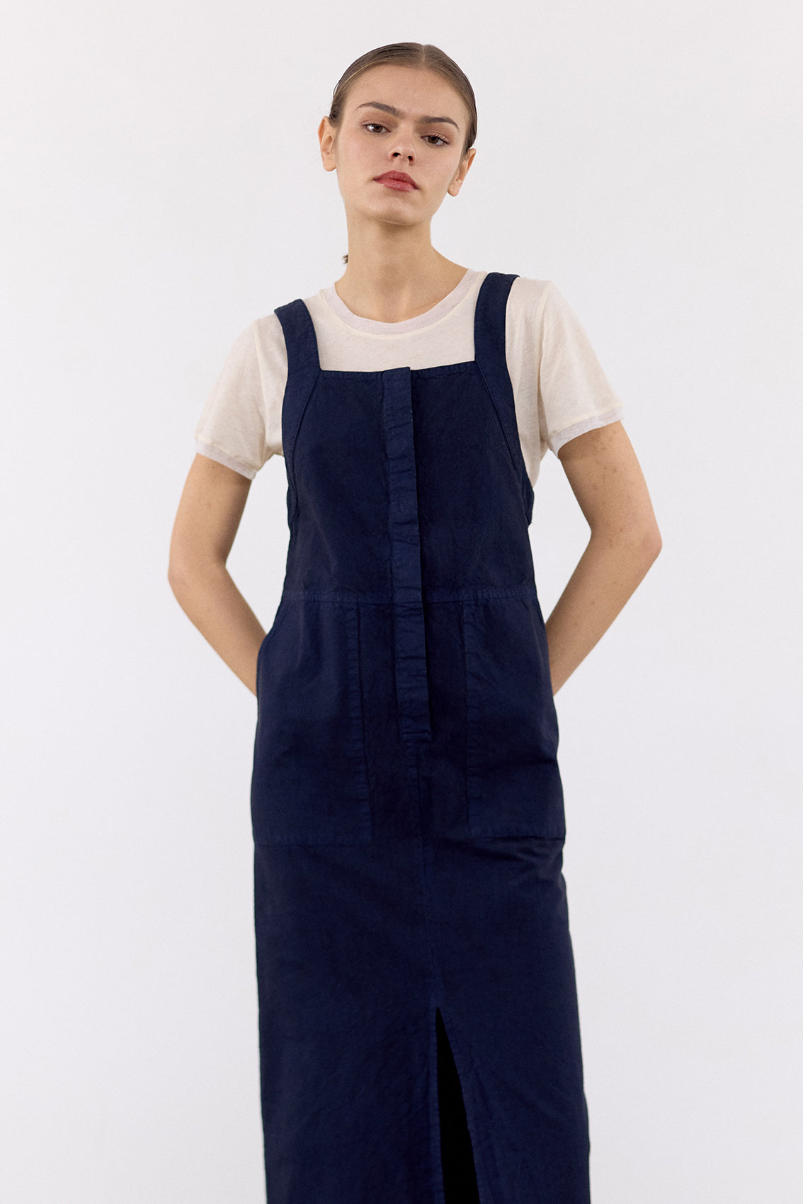 Vestido Utilitario Algodón Rugoso - Medianoche